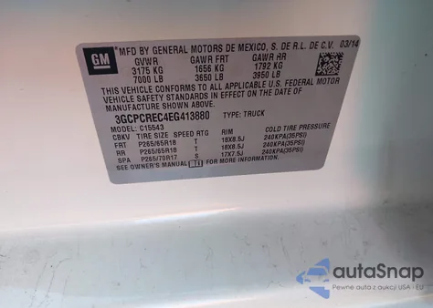 2014 Chevrolet Silverado 1500 1Lt из США, поврежденный, VIN 3GCPCREC4EG413880